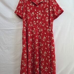 Vintage Chic Red Floral Midi Dress